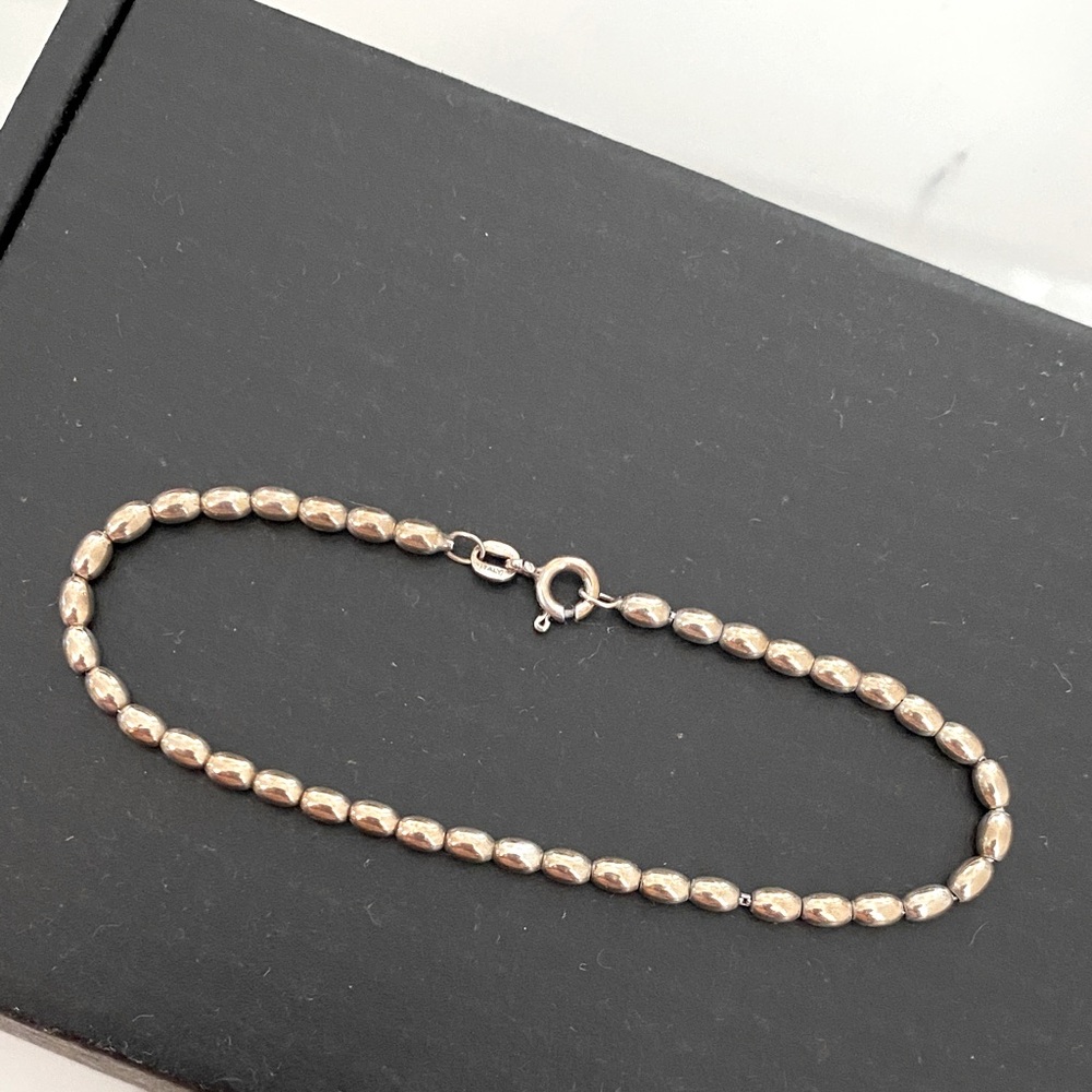 925 Elegant Silver special oval Beaded Bracelet made in 🇮🇹 Italy